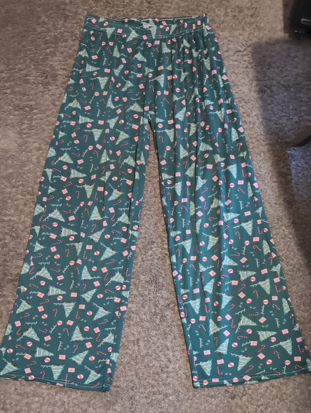 Green Holiday-Print Kids Pajama Pants with Pink Accent